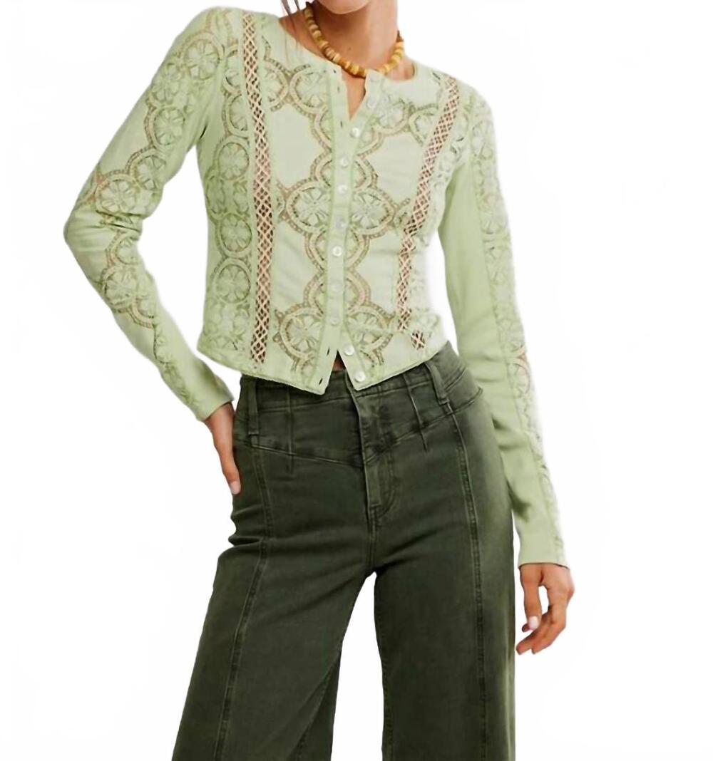 NEW FREE PEOPLE women's jae knit long sleeve top in green